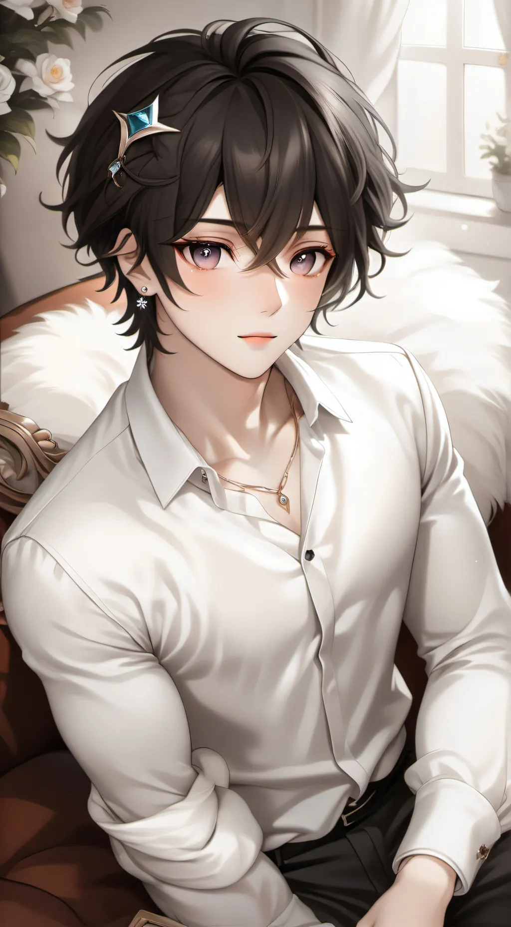 ai character: White-Pink Striped background