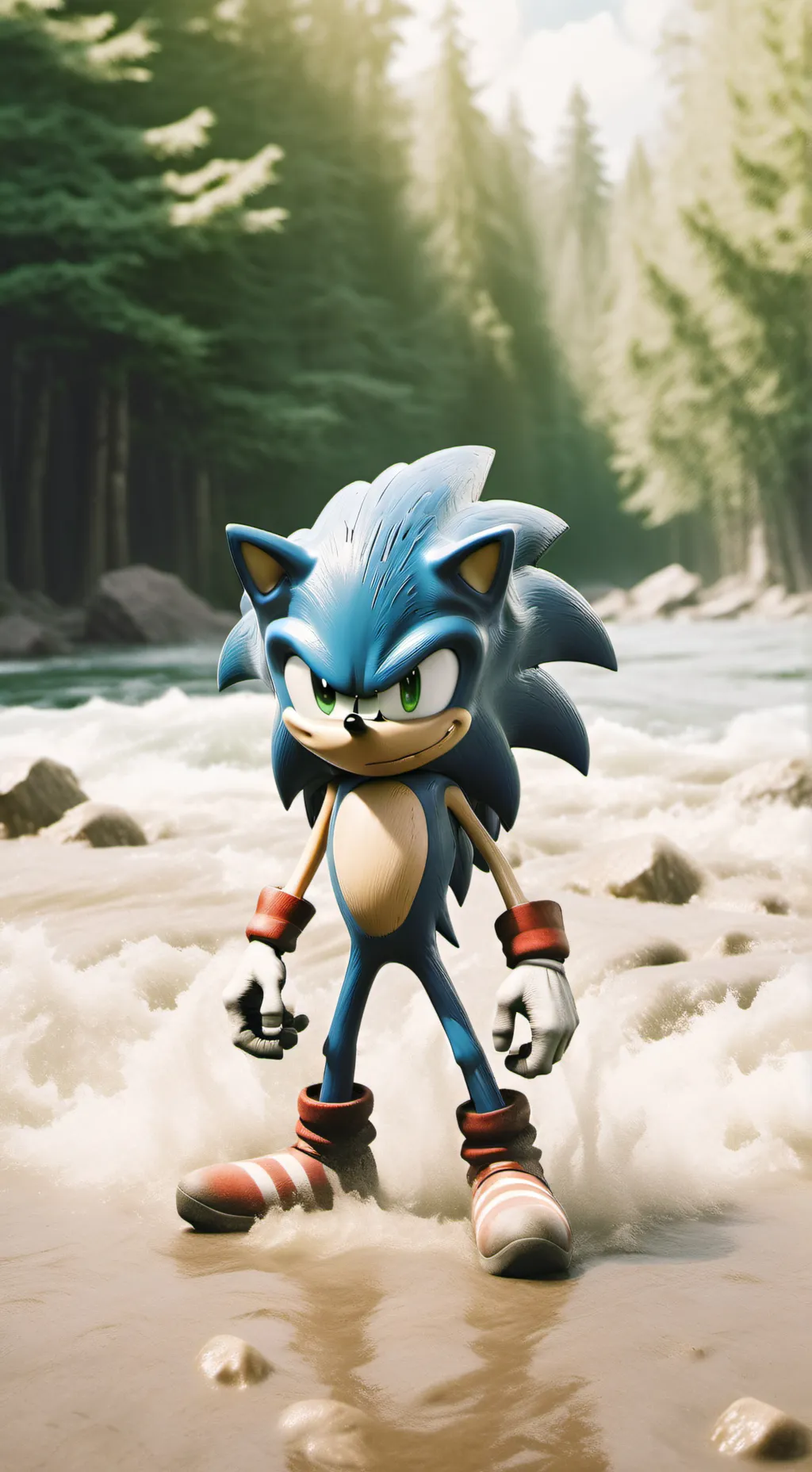 ai character: sonic in a war background