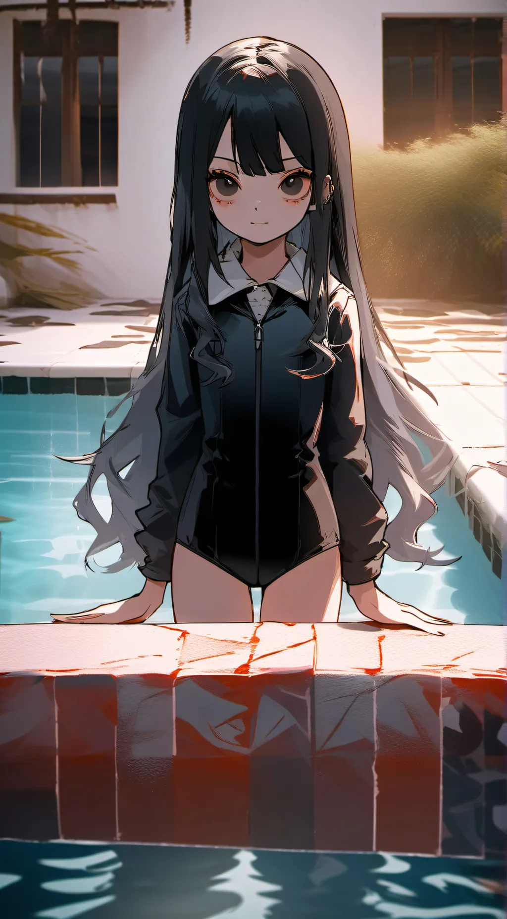 ai character: ghost girl in pool background