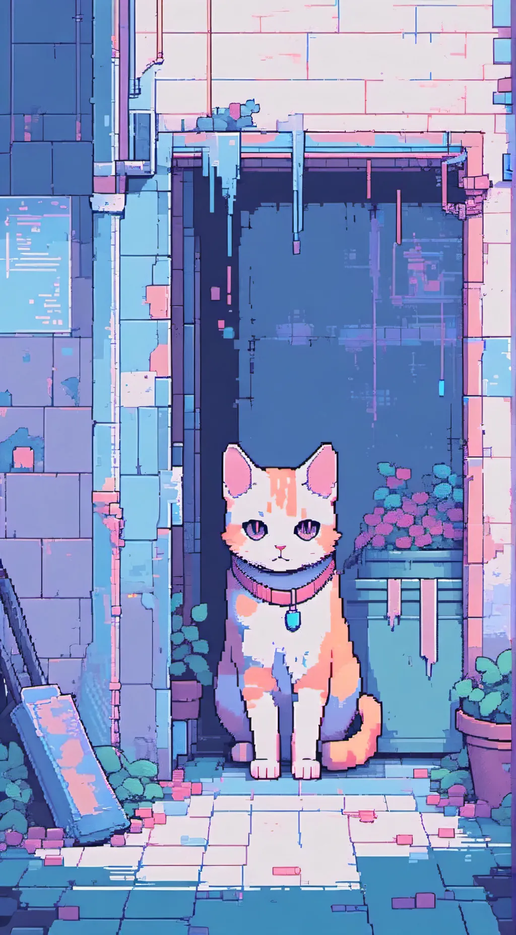 ai character: Abandoned cat. background