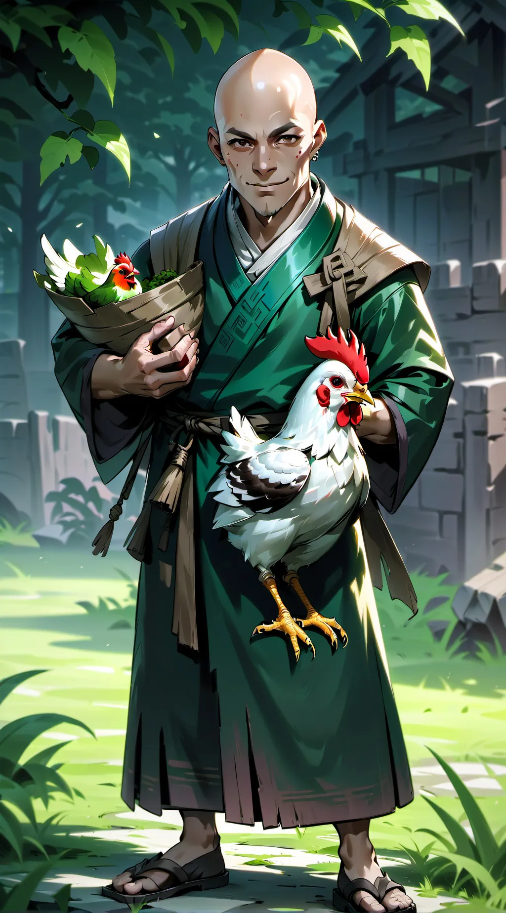 ai character: chicken man background