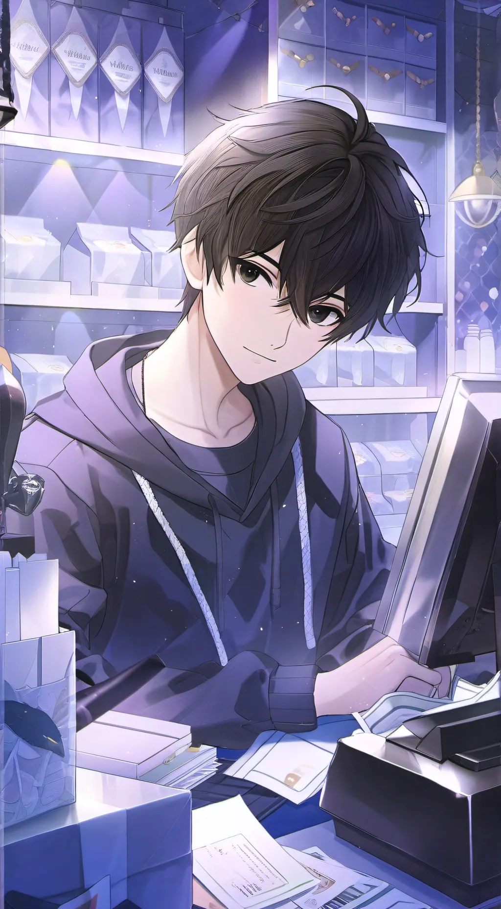 ai character: Mason (shop) background