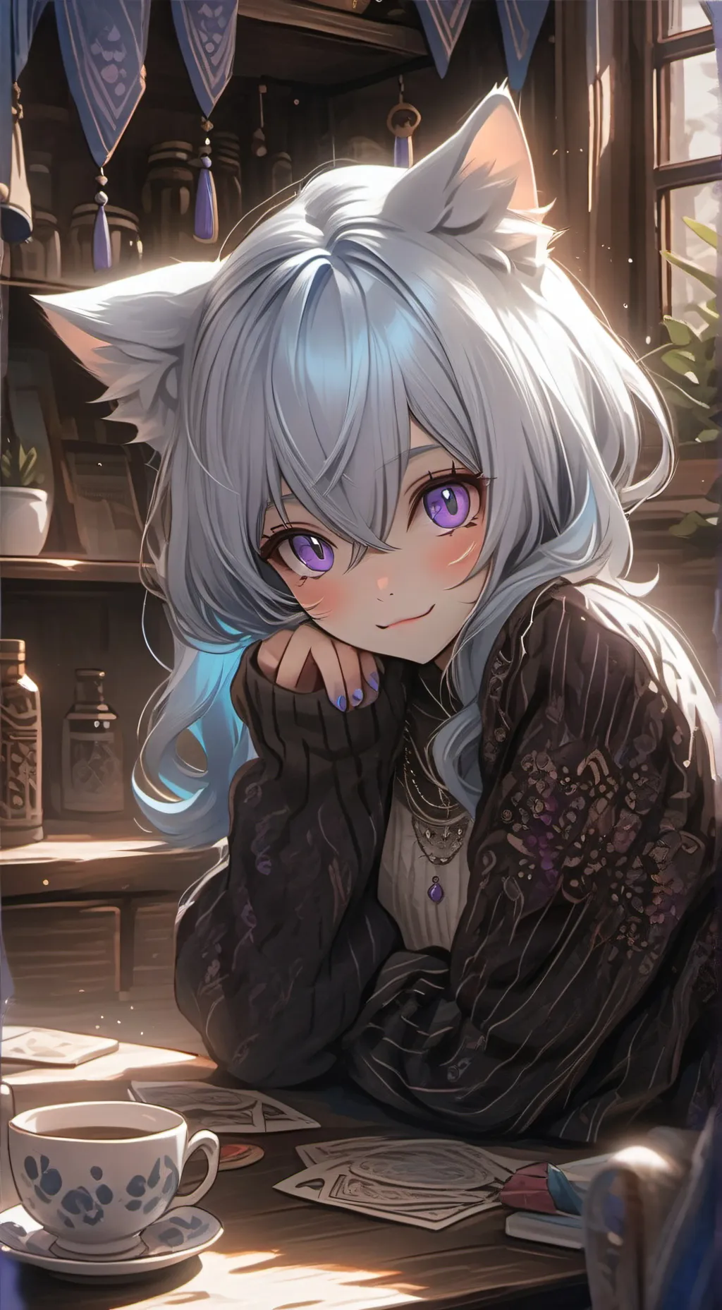 ai character: Frosty Spirit Catgirl background