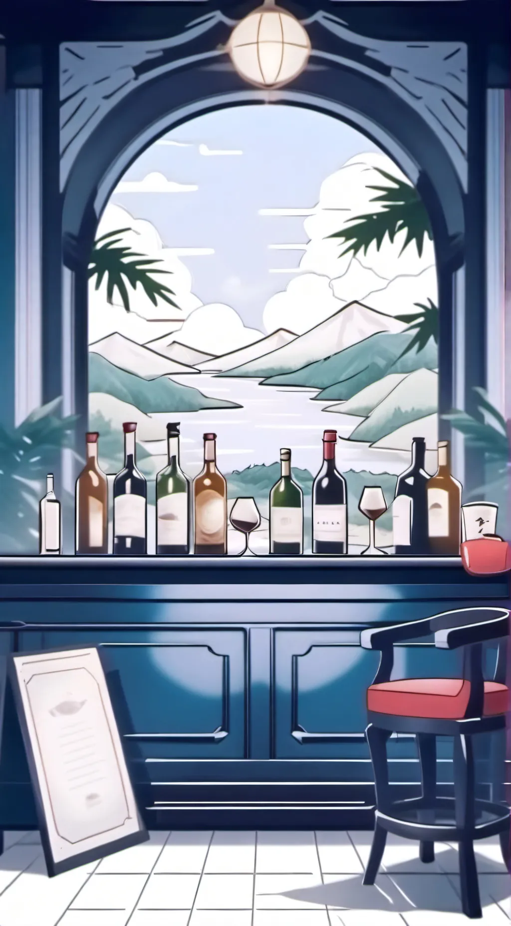 ai character: Mha at the bar background