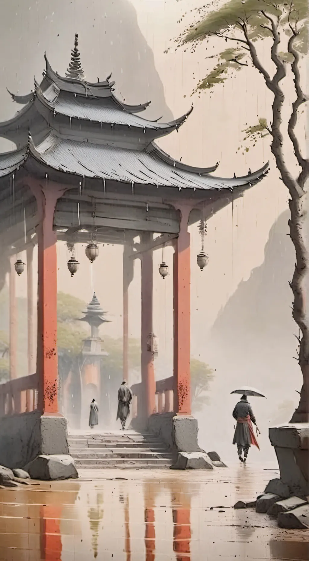 ai character: Raining in Japan  background