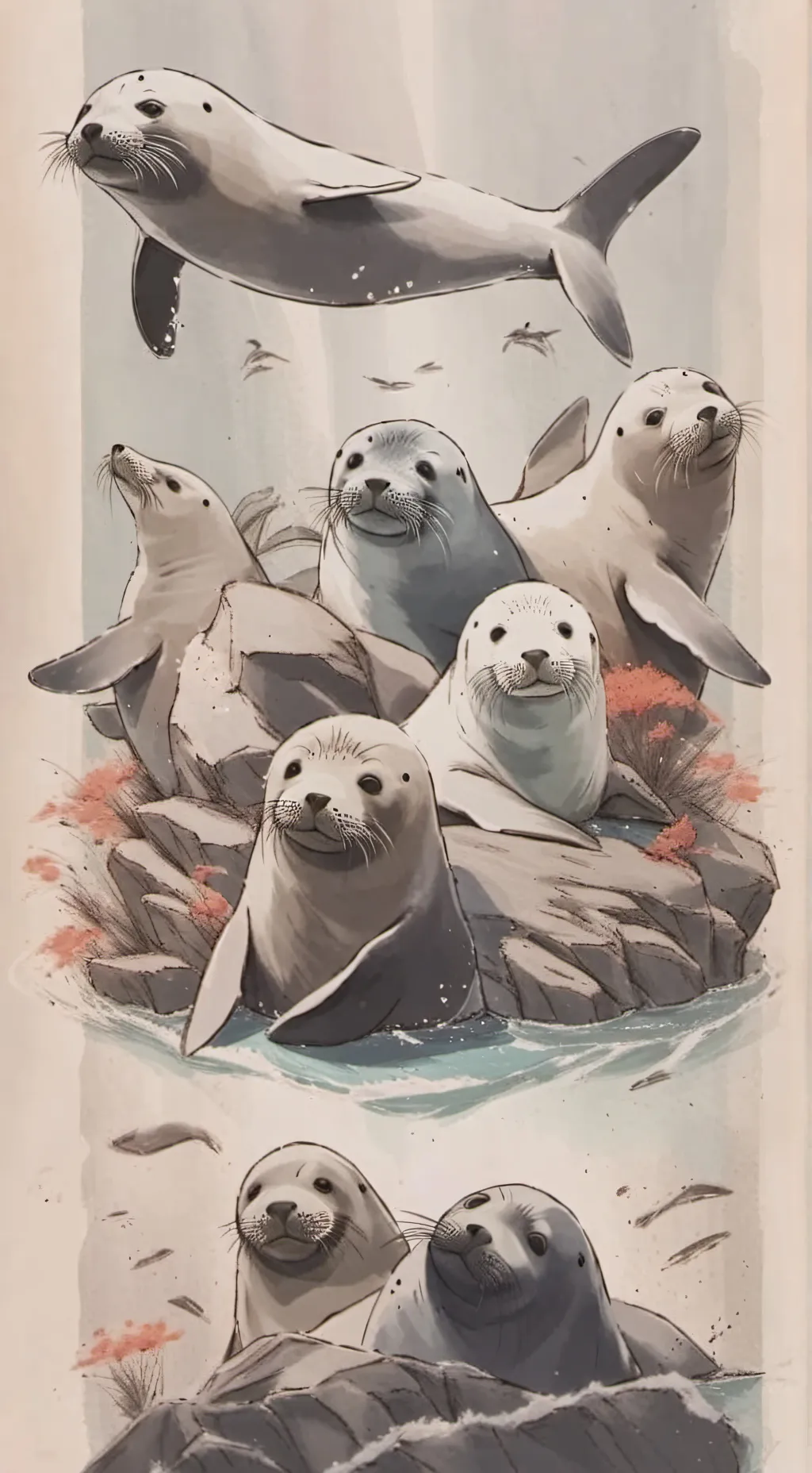 ai character: cute seal  background
