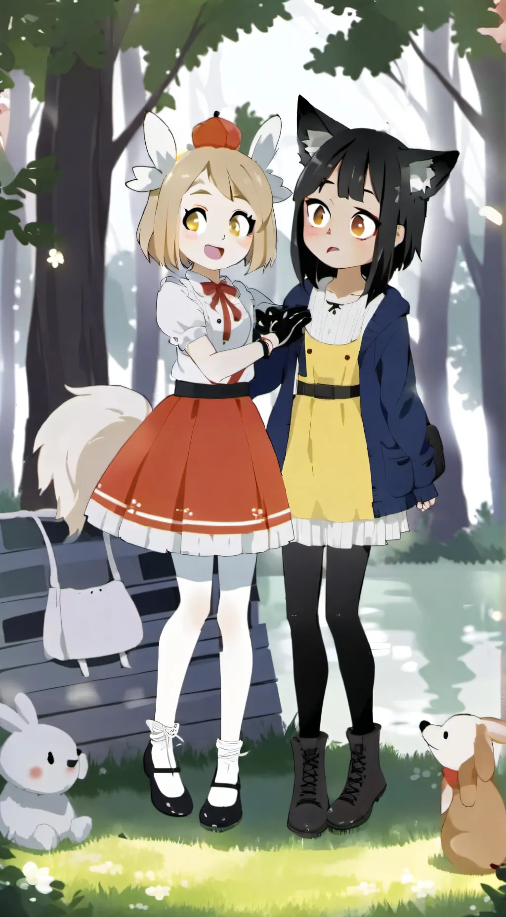 ai character: Lilly & kitty  background