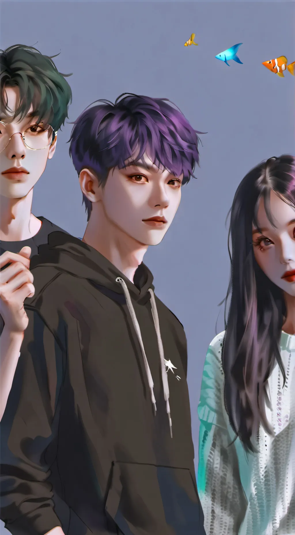 ai character: mako, line, kina.  background