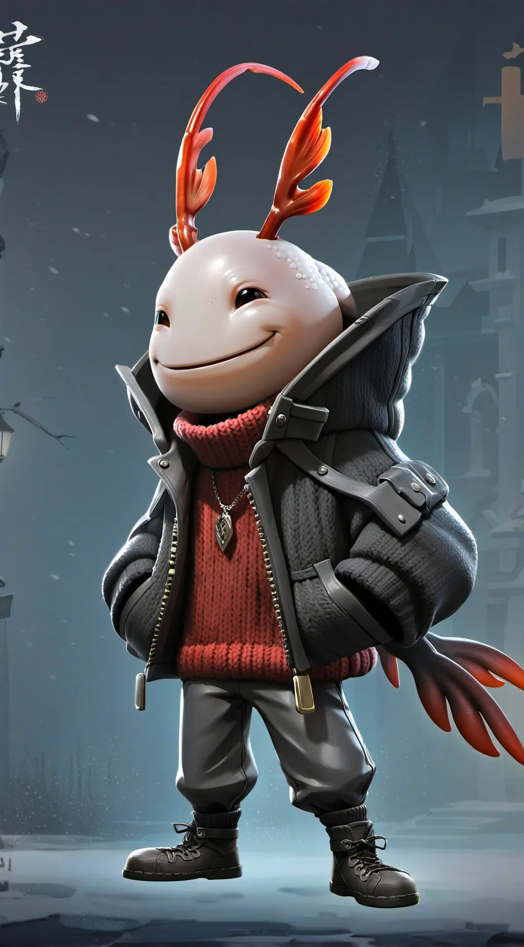 ai character: Shrimpo is happy?  background