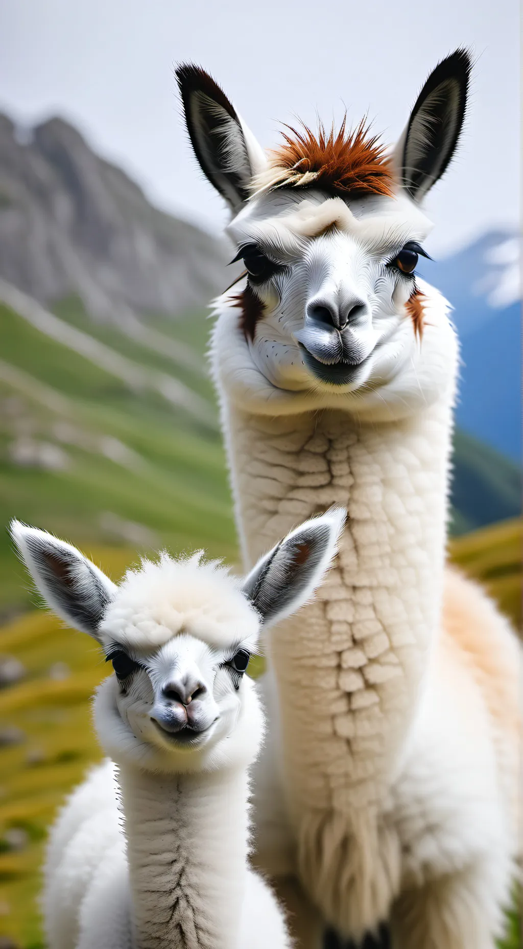 ai character: a Lama with a baby background