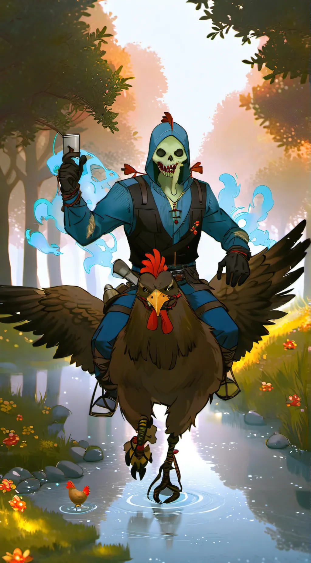 ai character: chicken jockey background