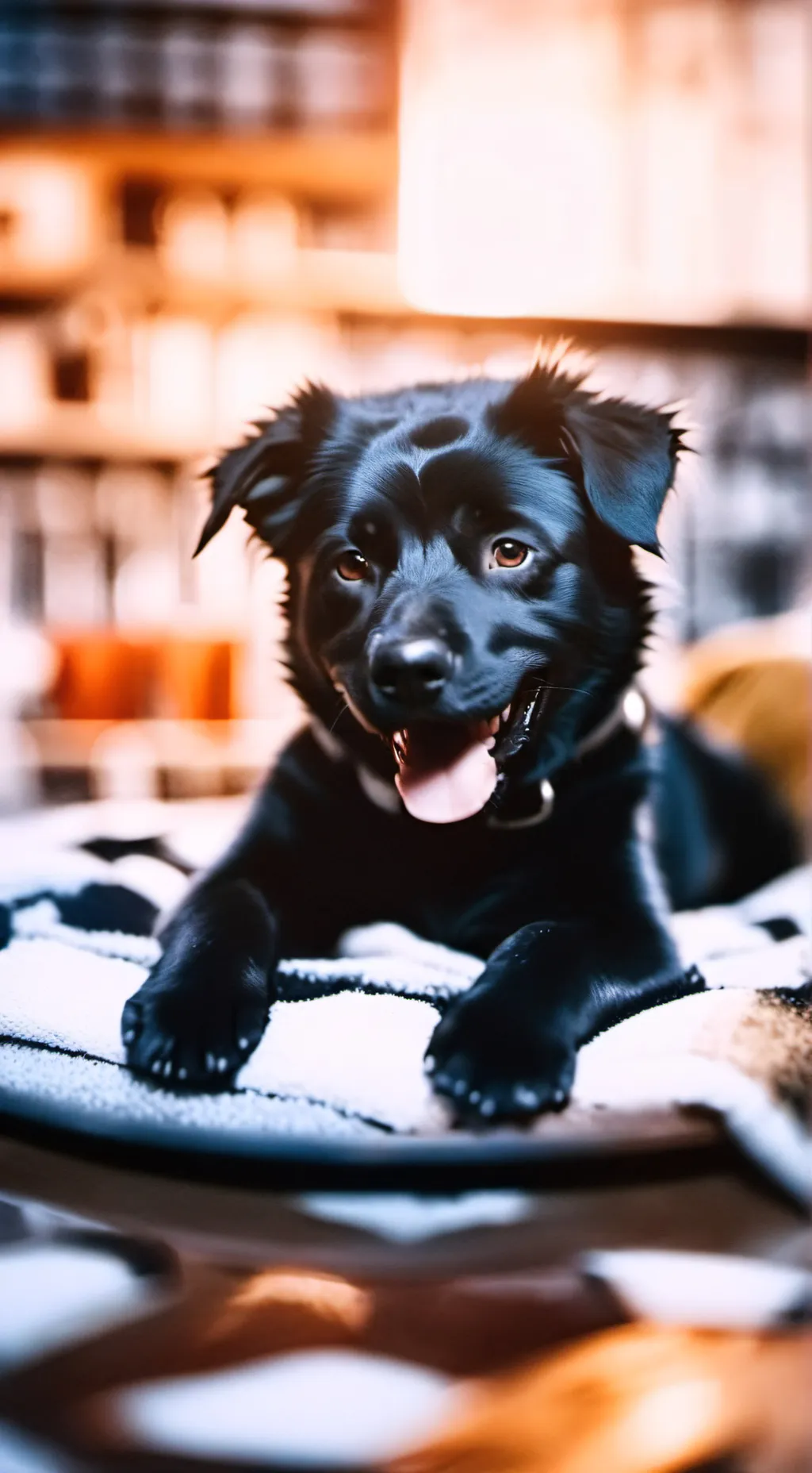 ai character: serious cute dog background