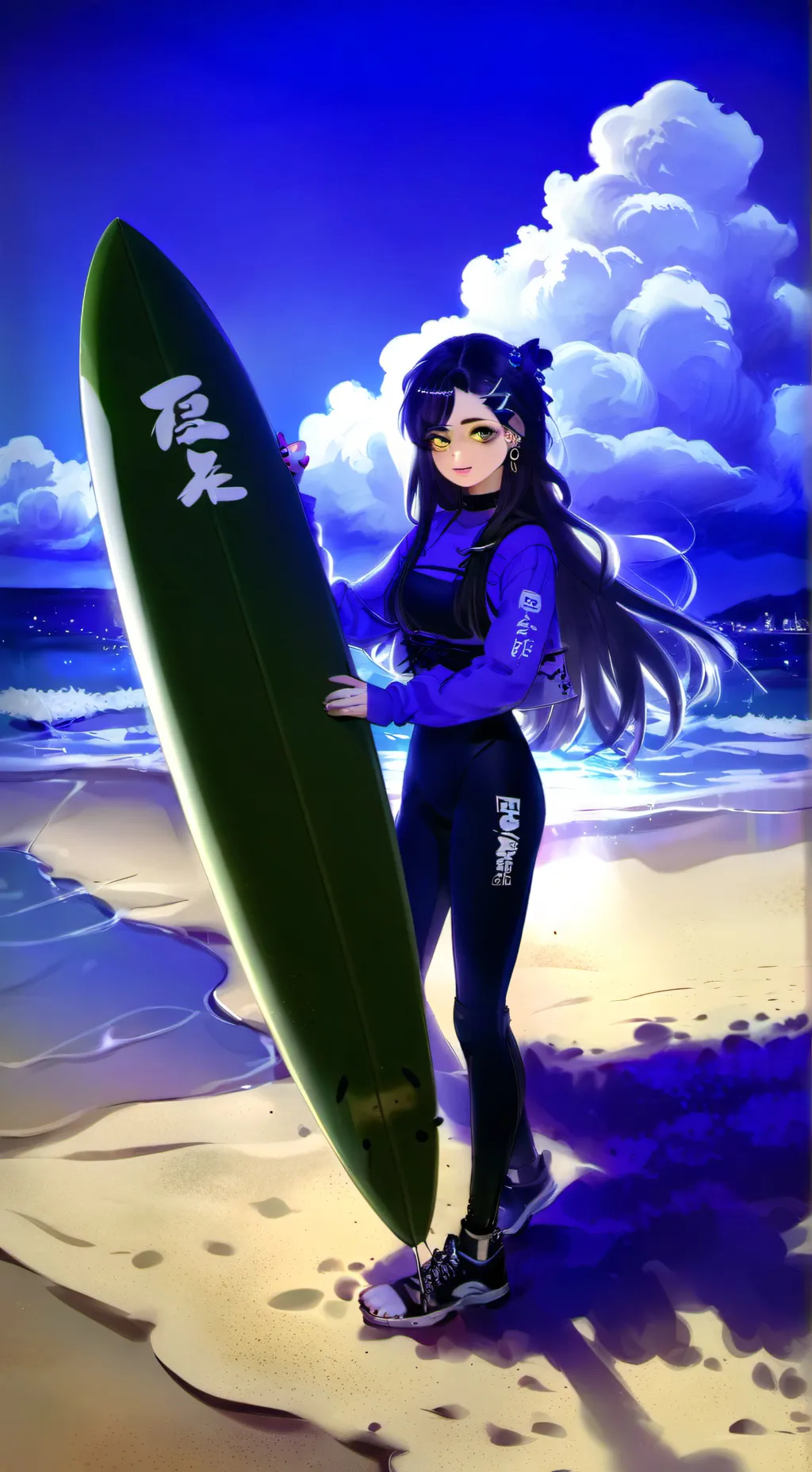 ai character: Scarlett surfer au background