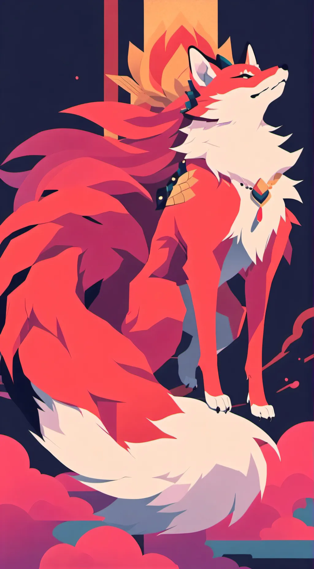 ai character: giantess Kitsune  background