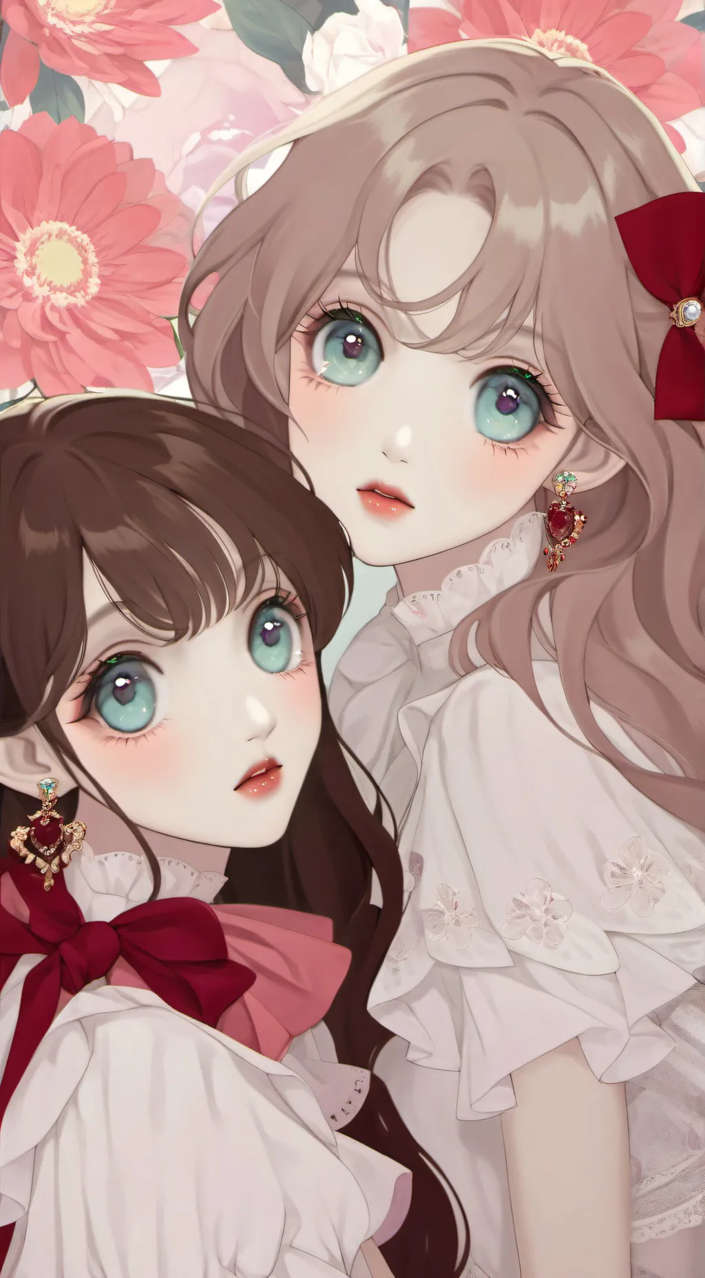 ai character: two girls kissing background