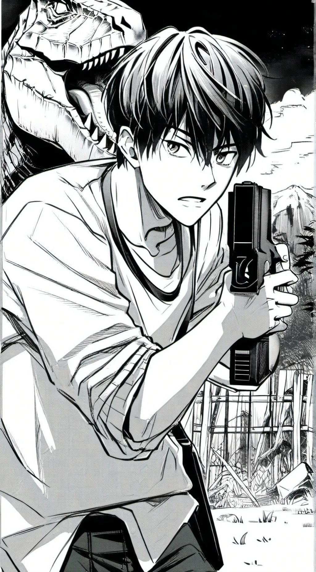 ai character: Dinosaur horror. background