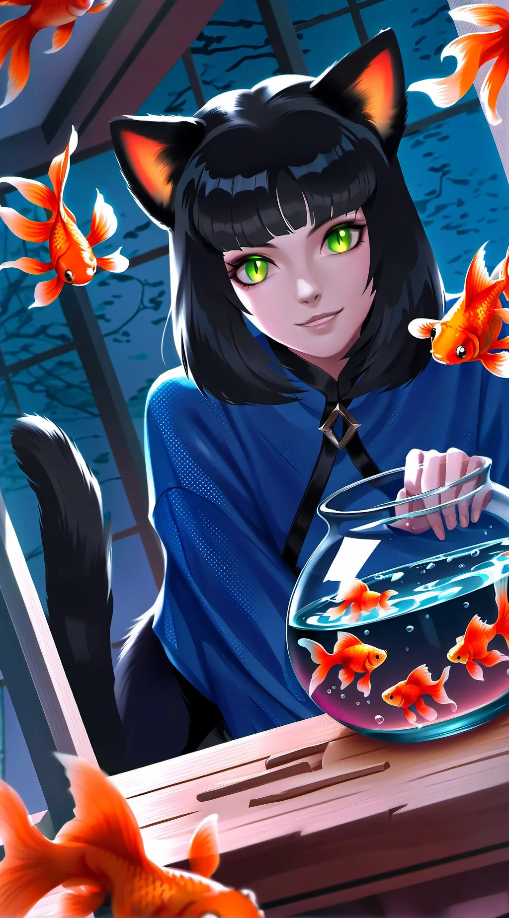 ai character: Menina Gato Sombria background