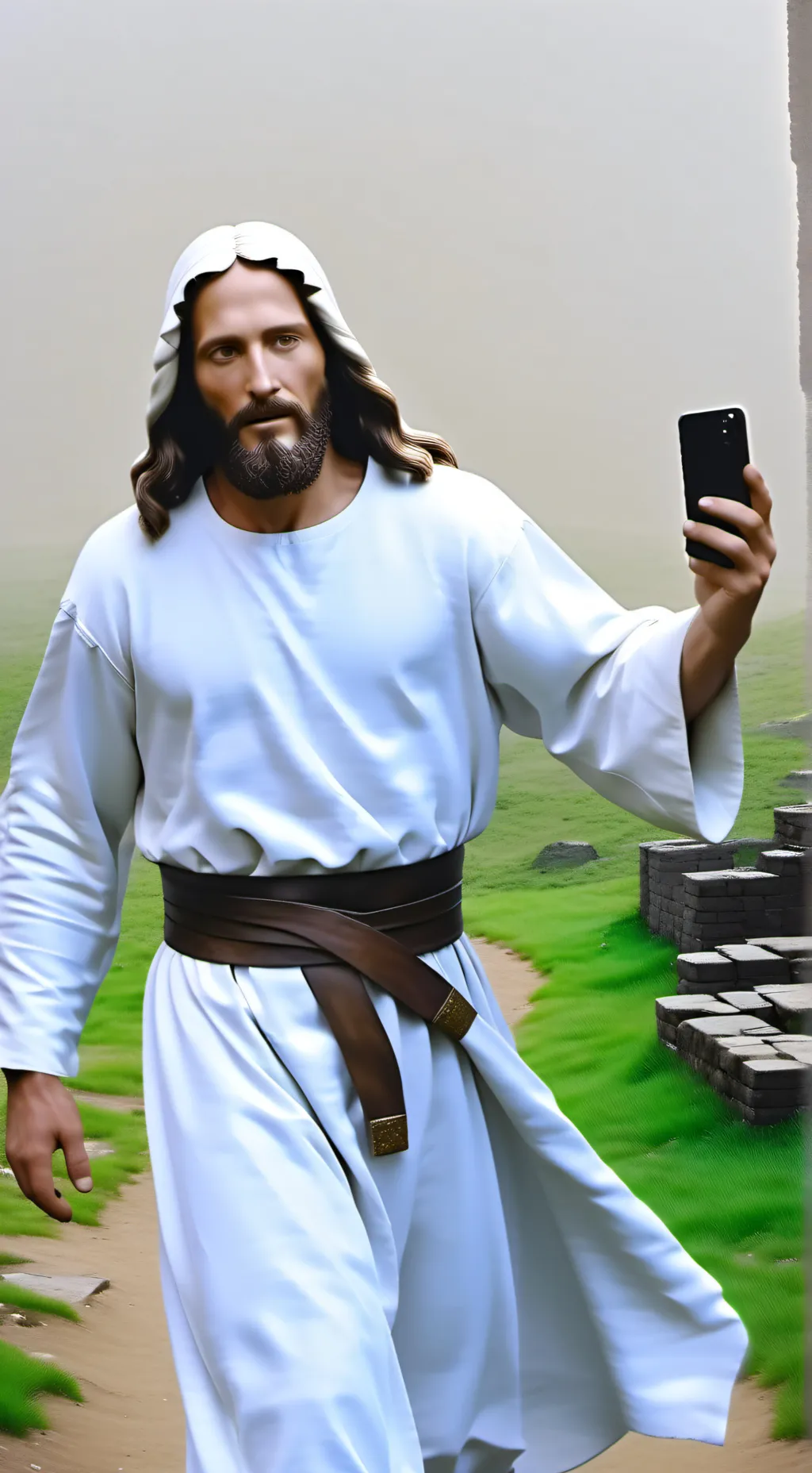ai character: jesus takes phone background