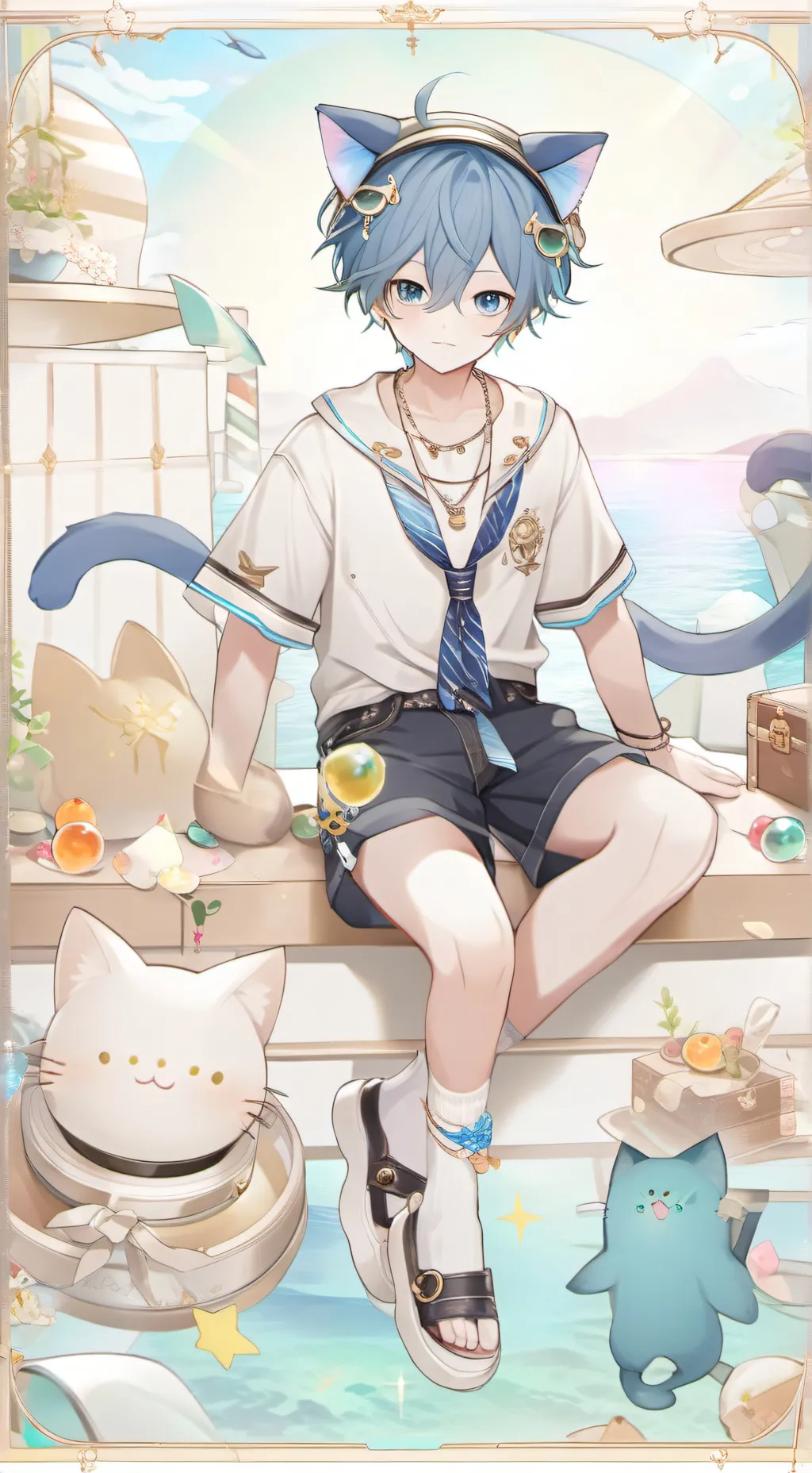 ai character: Whaleheart the Blue Cat Spirit background