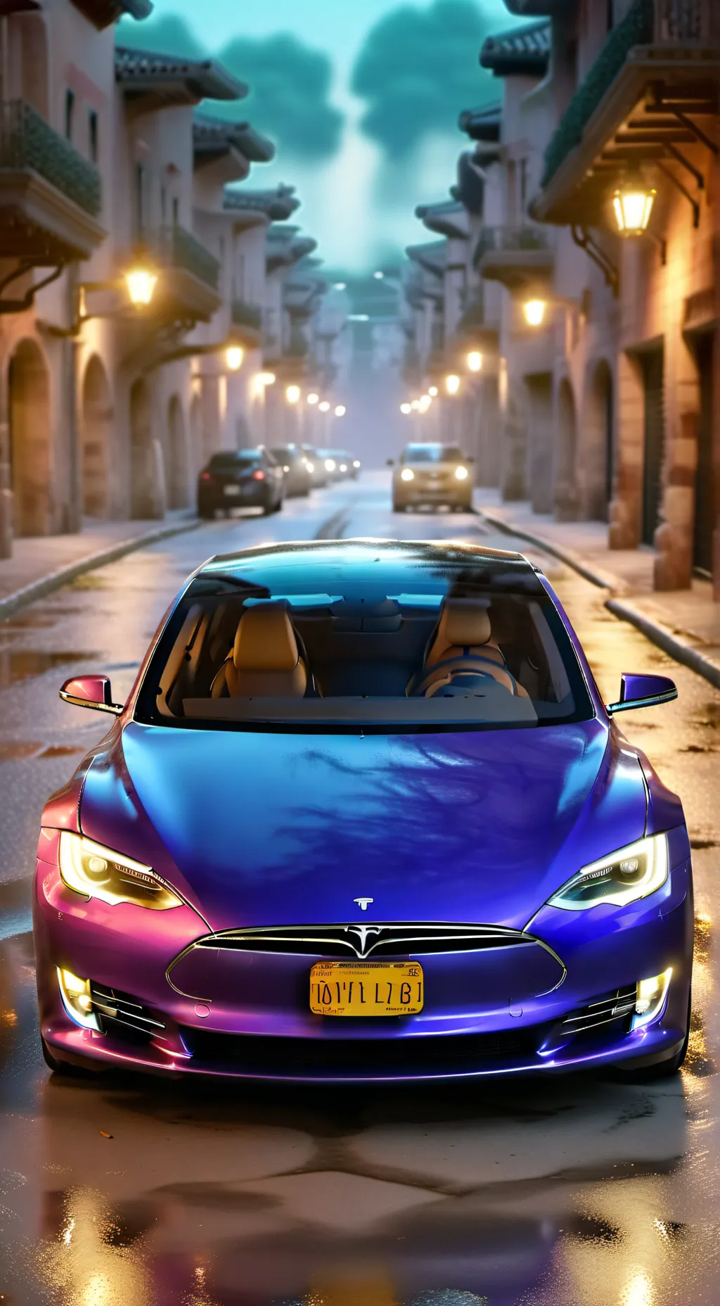 ai character: Tesla model Y background