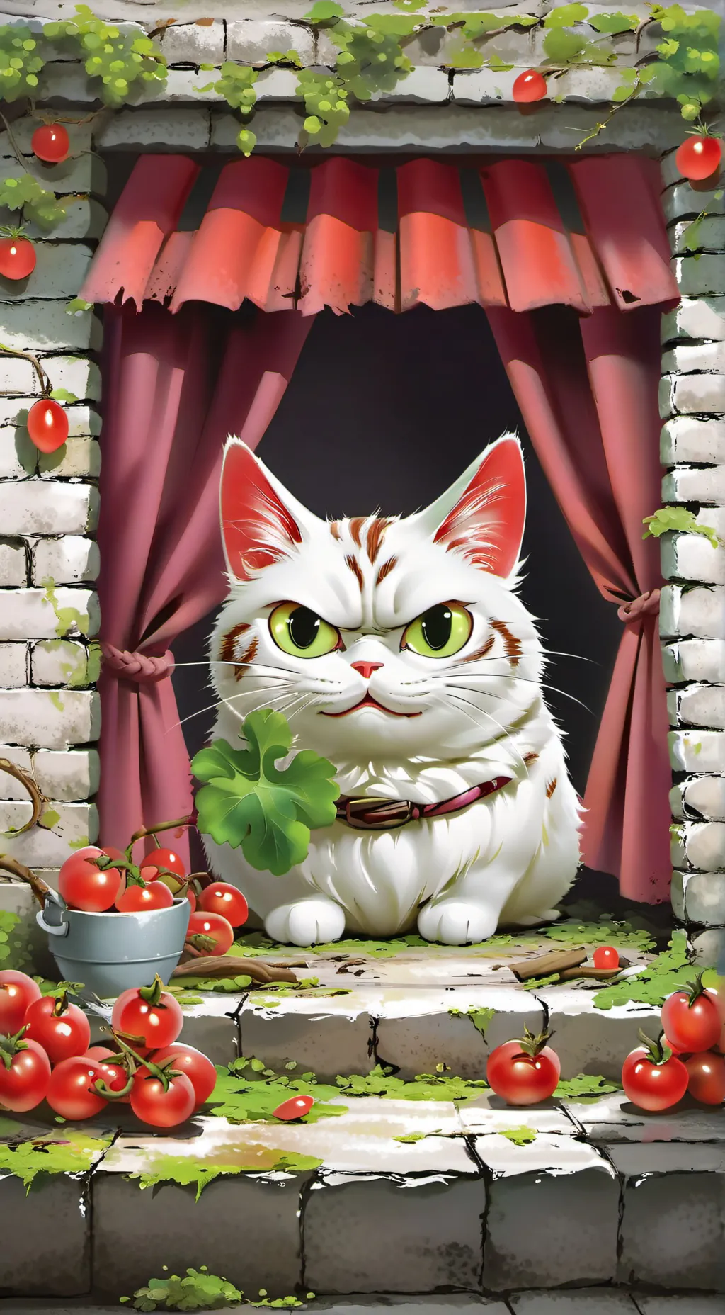 ai character: Angry cat grape background