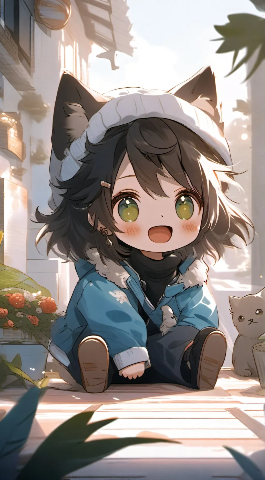 ai character: Baby catgirl  background