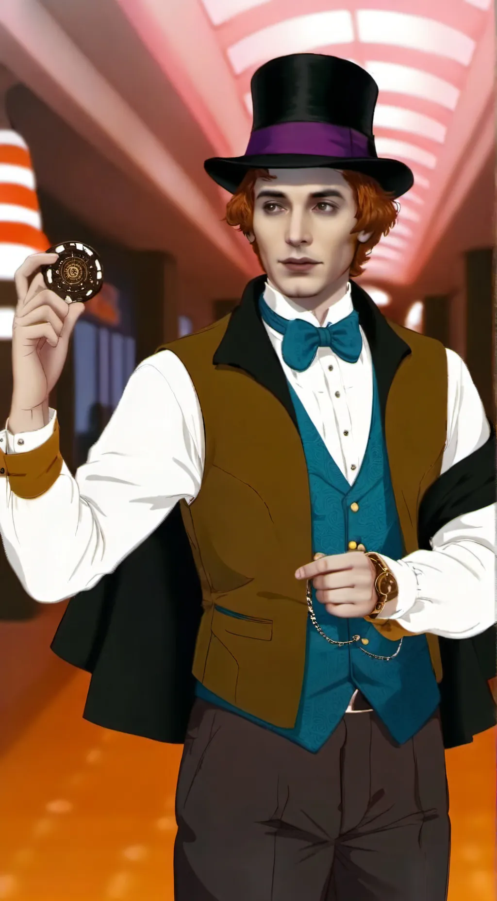 ai character: Willy wonka  background