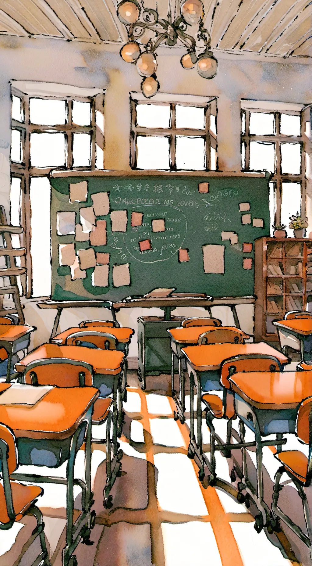 ai character: COLLAGE CLASSROOM  background