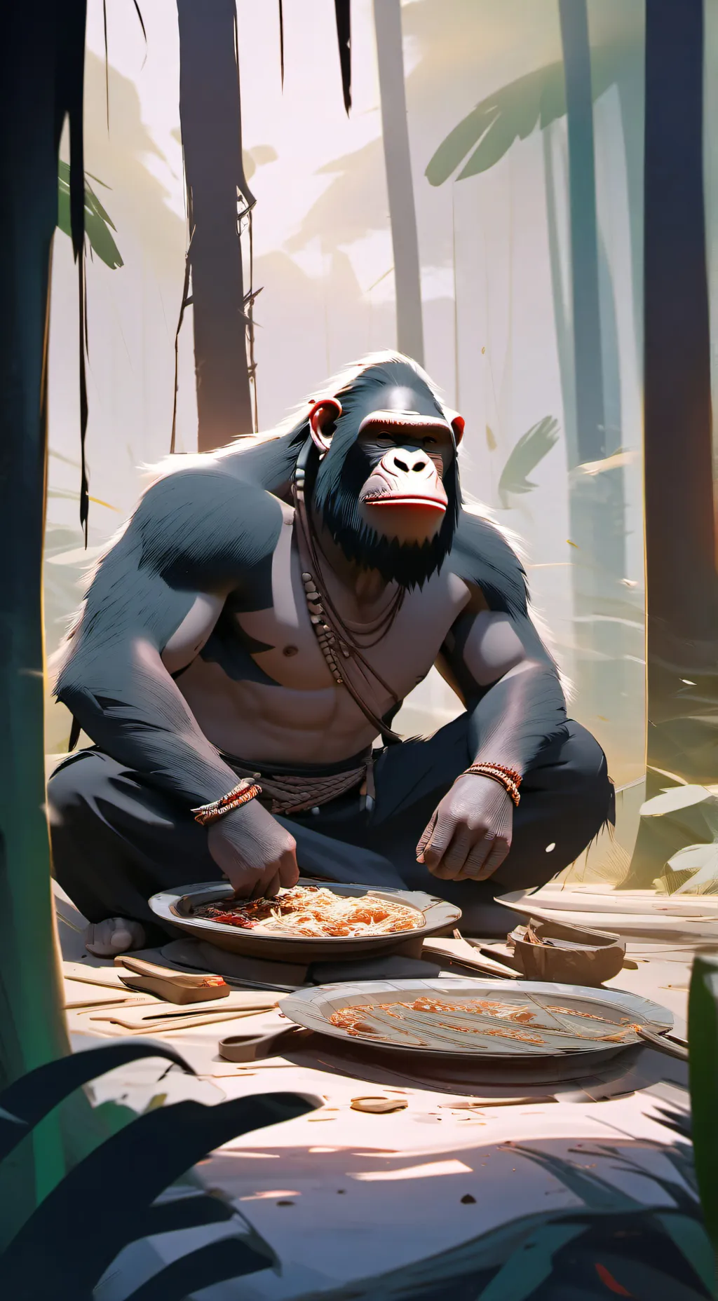 ai character: chinpazini bananin background