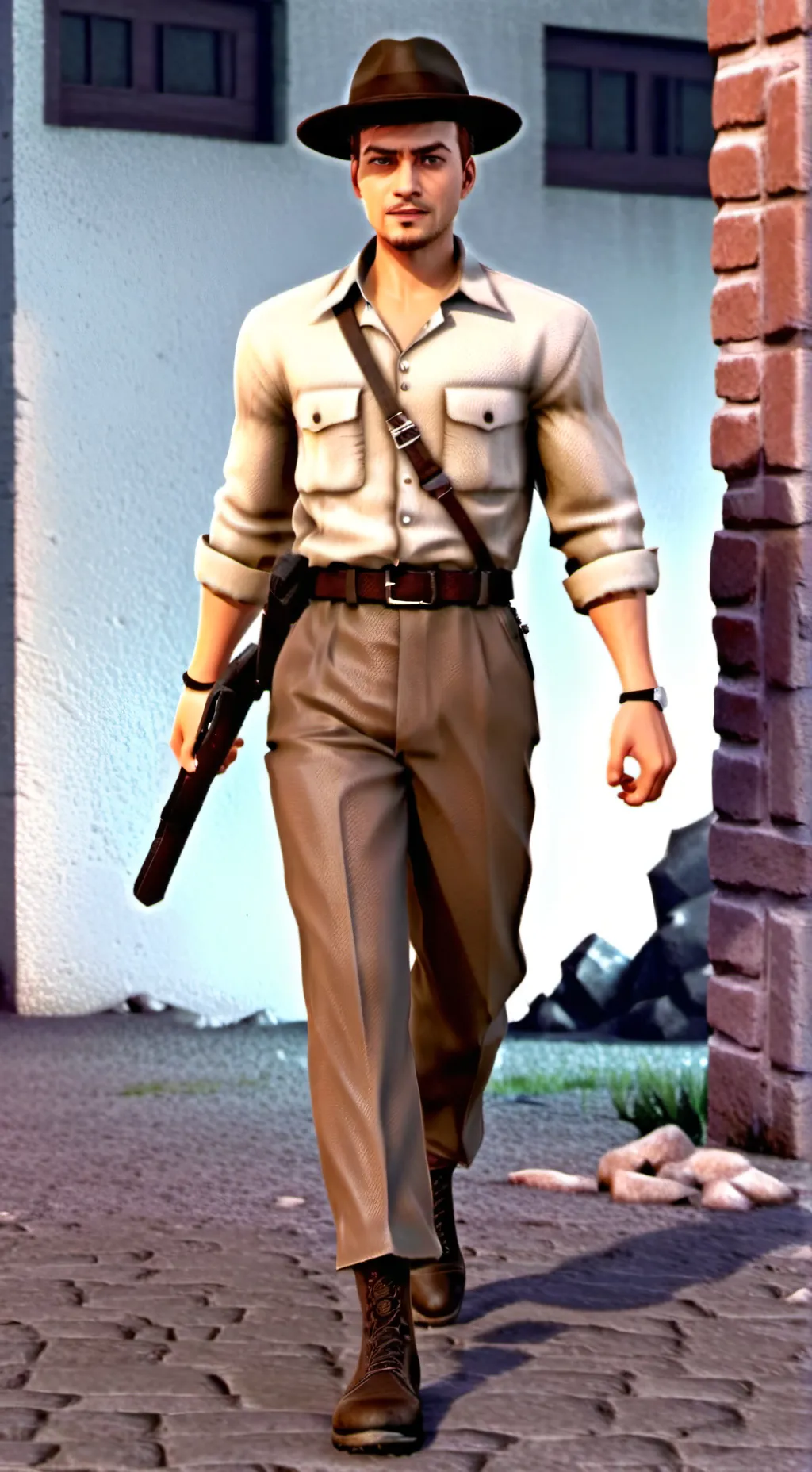 ai character: Indiana Jones  background