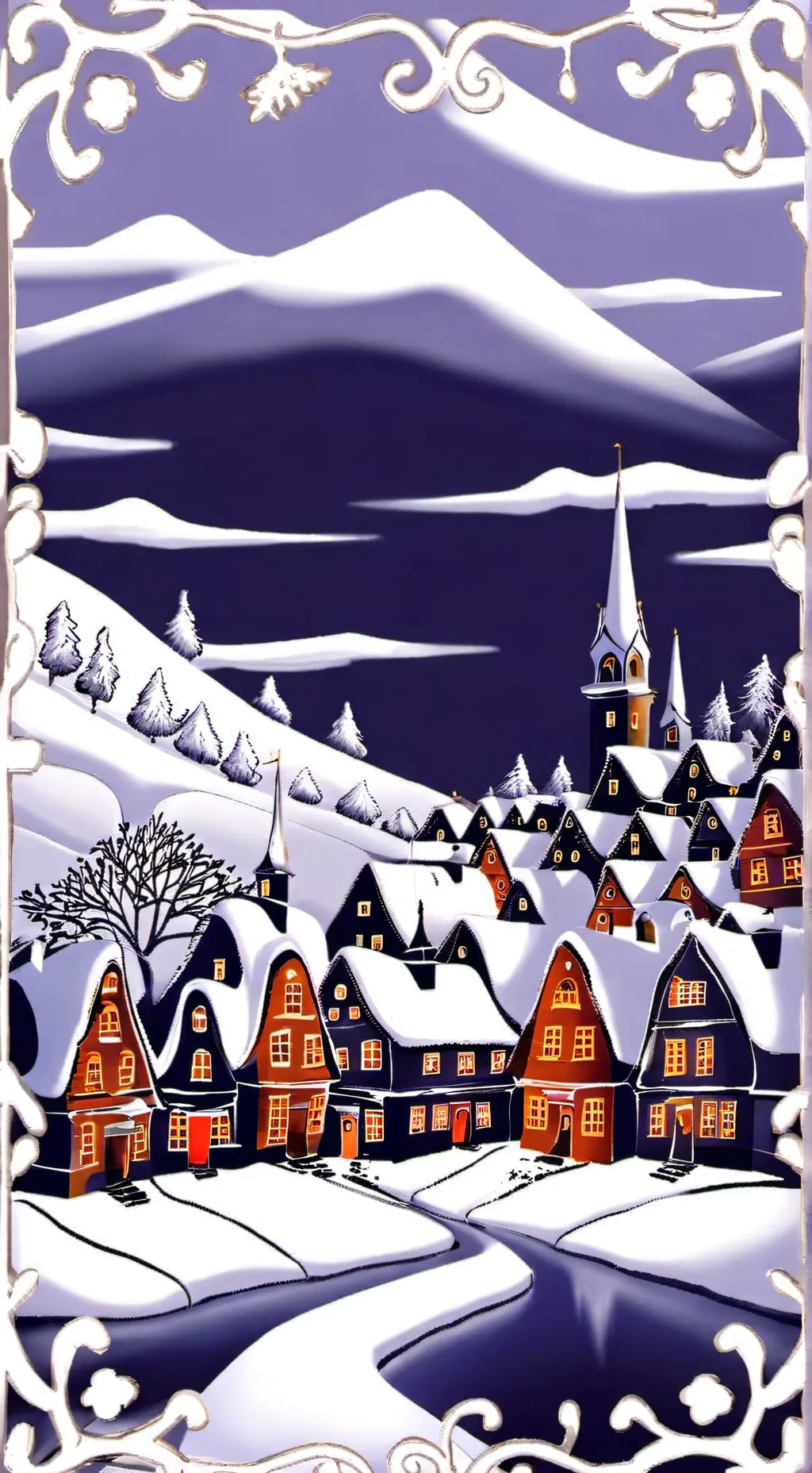 ai character: Snowy Village background