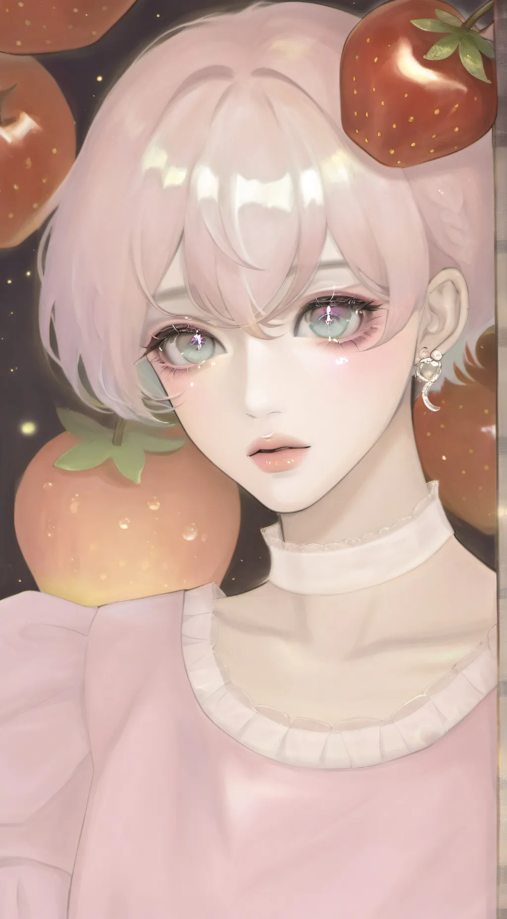 ai character: Strawberry shortca  background
