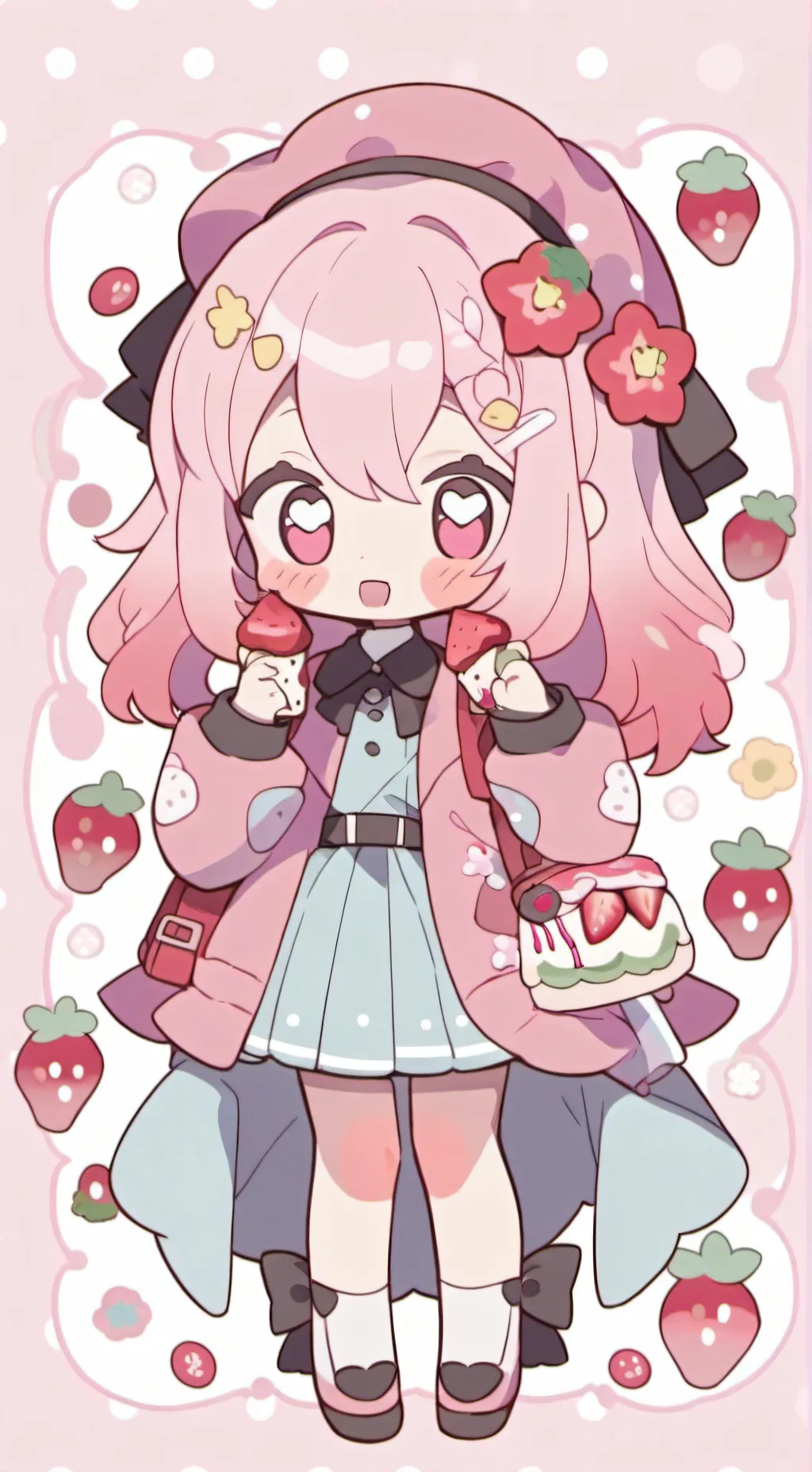 ai character: strawberry background