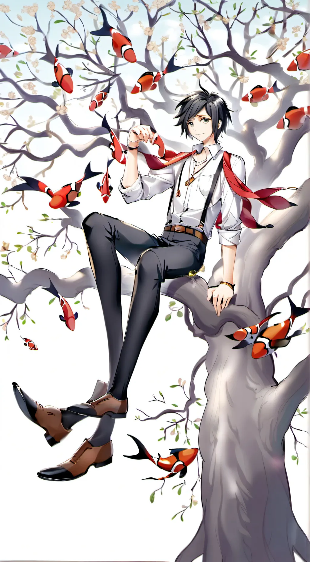 ai character: Fish in a tree background