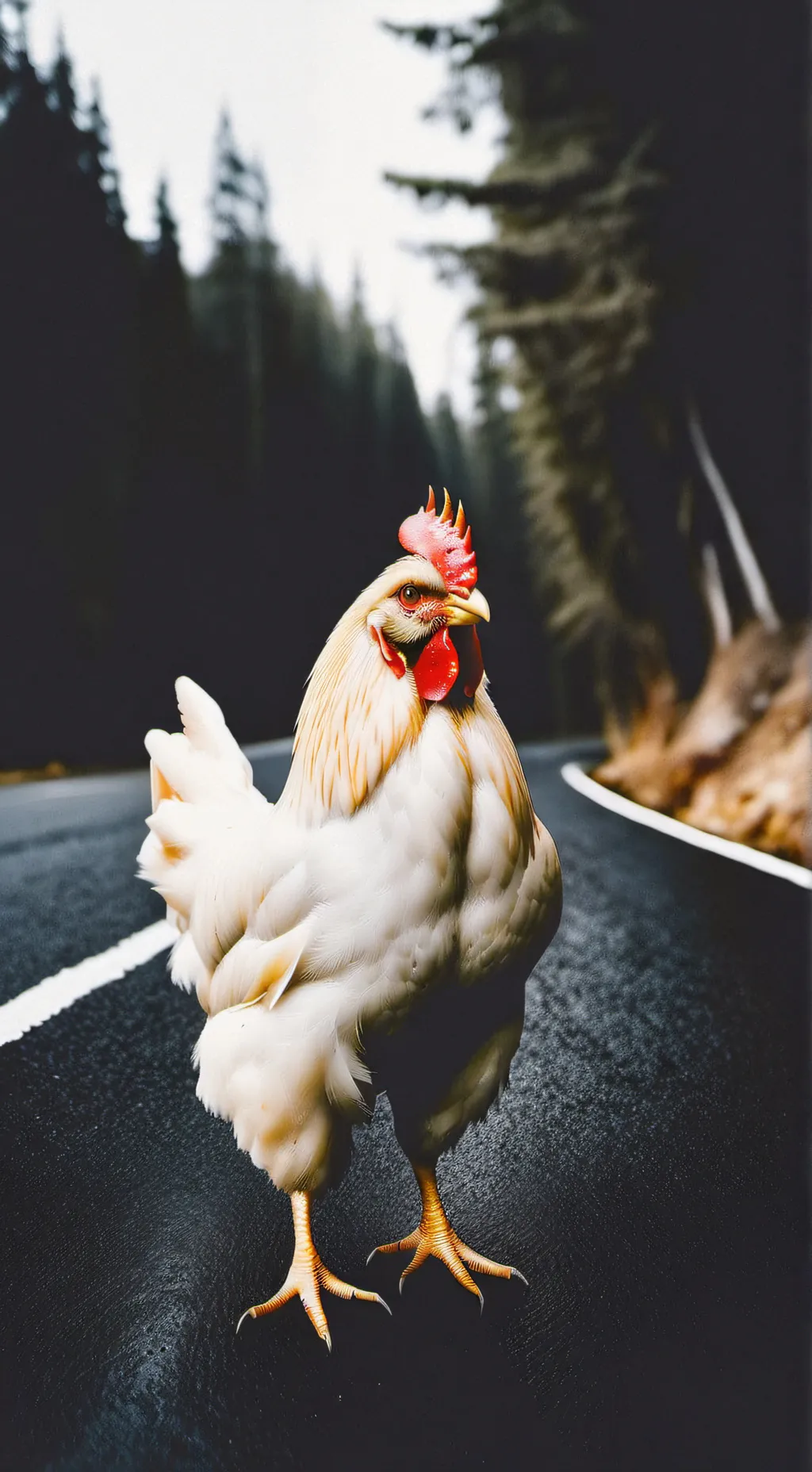 ai character: Chicken (on road) background