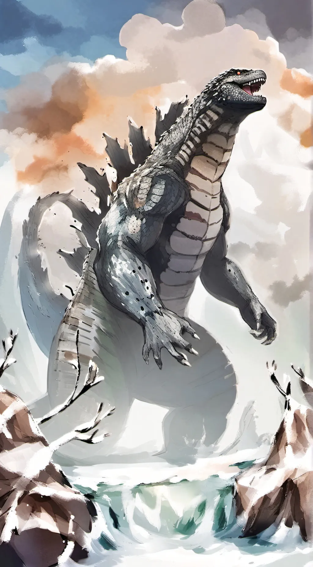 ai character: Godzilla x shimo background