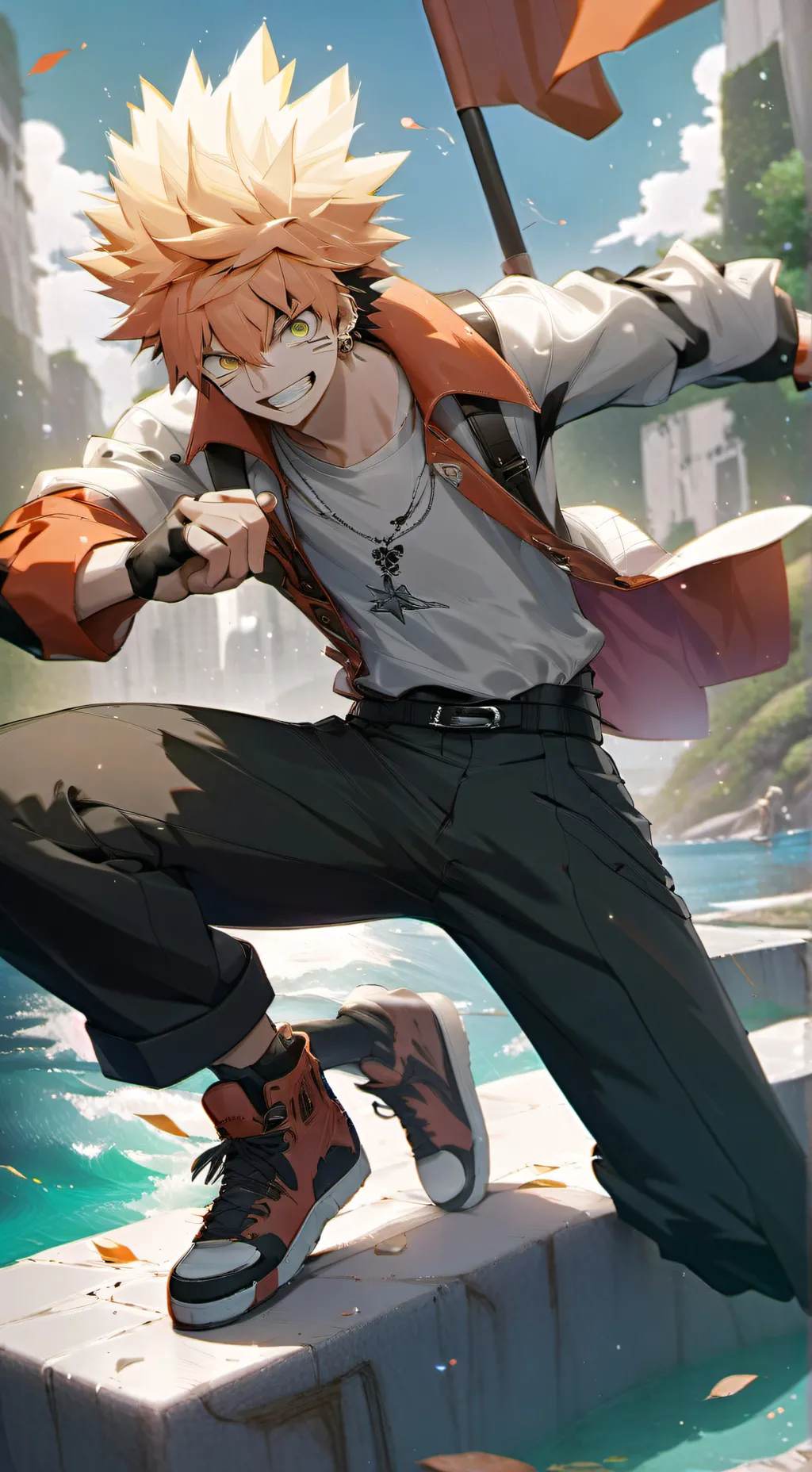 ai character: Bakugo cuddles  background