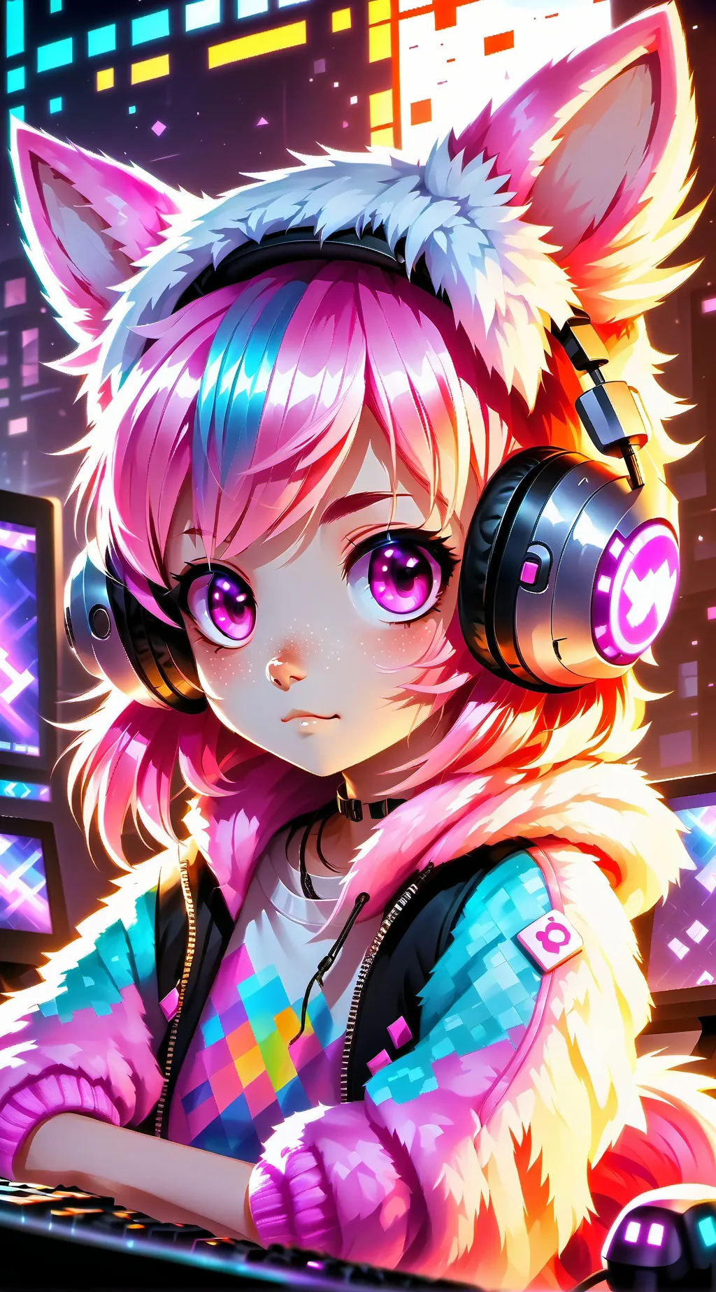 ai character: Pixel Pink Furry G background