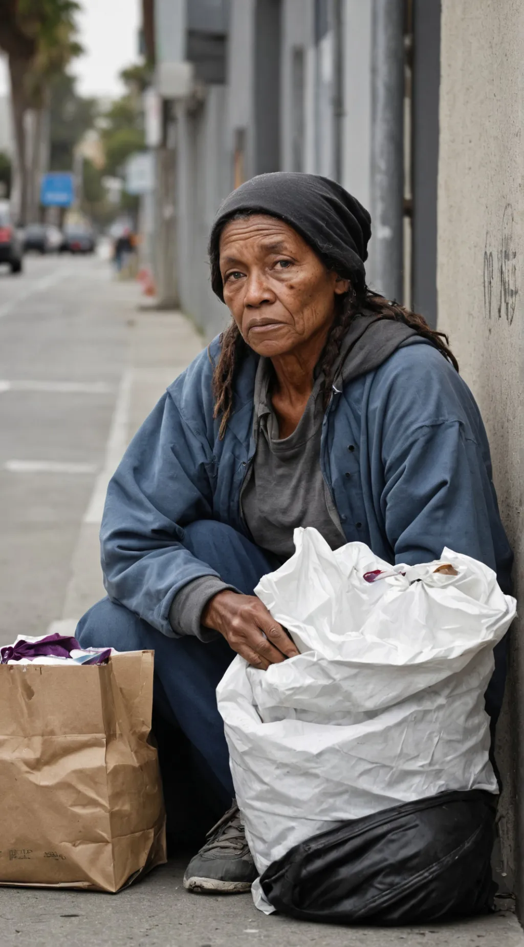 ai character: Homeless women  background