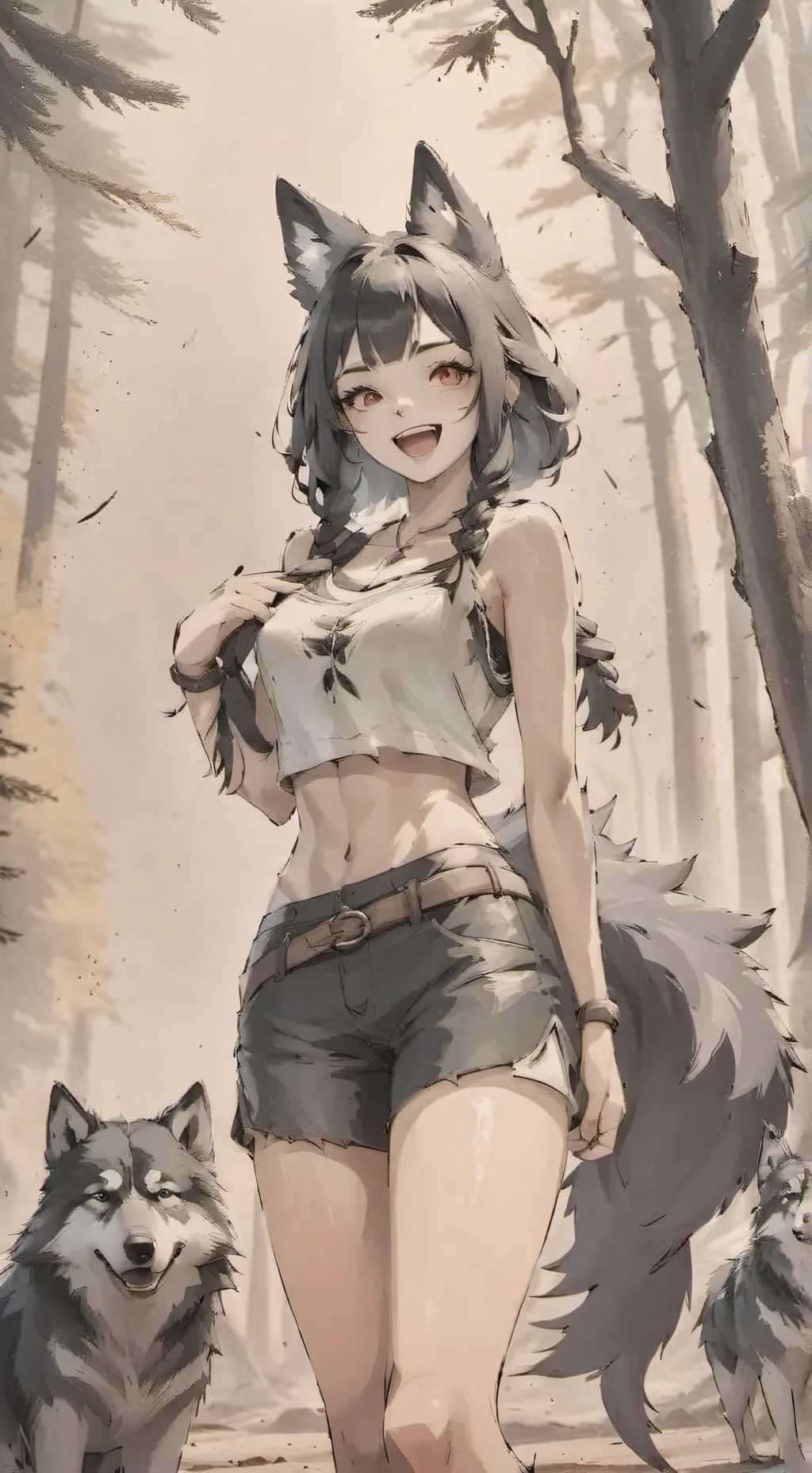 ai character: giant wolf girl background