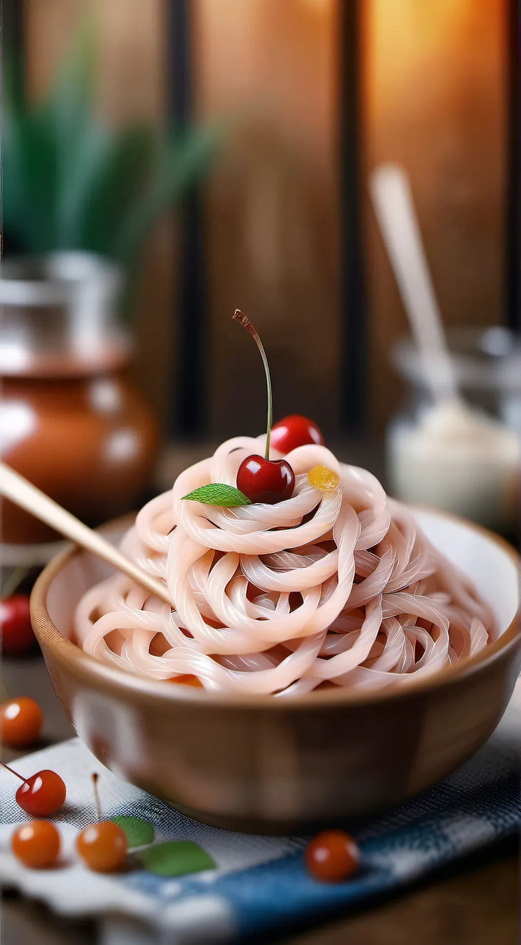 ai character: noodle slime 🍒🍒🍒 background