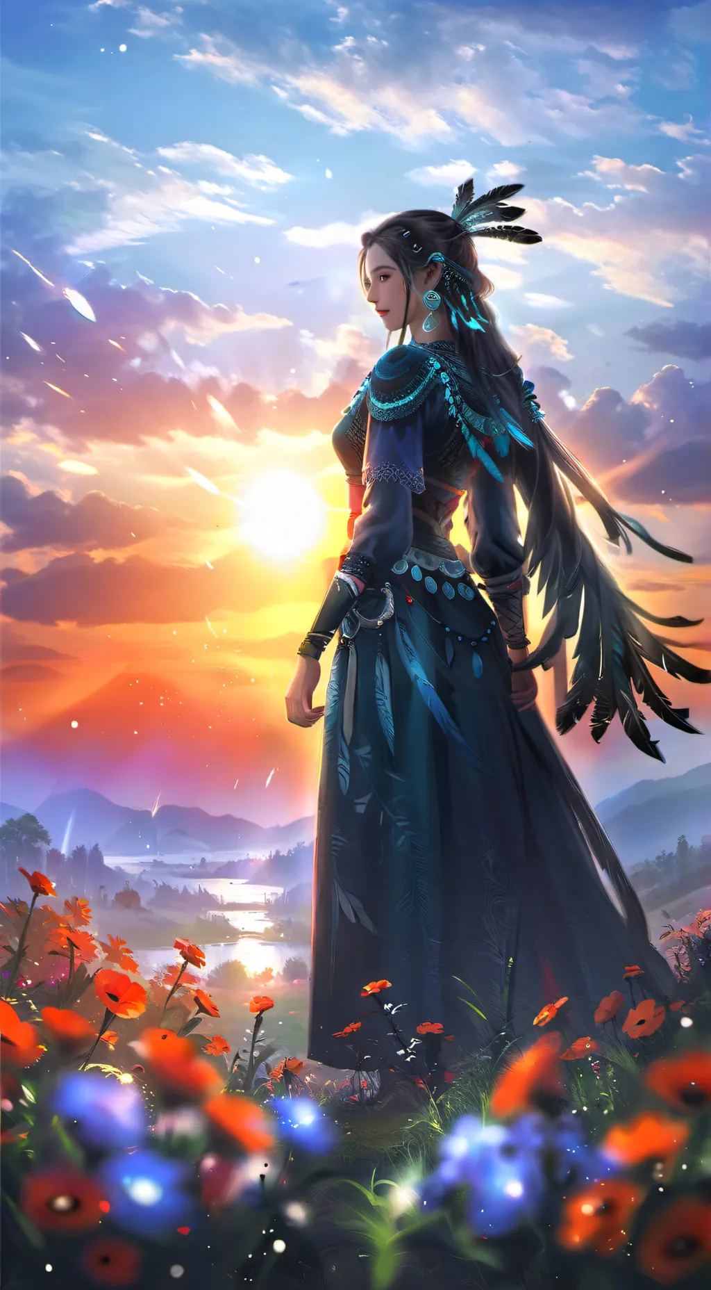 ai character: blue velociraptor💙 background