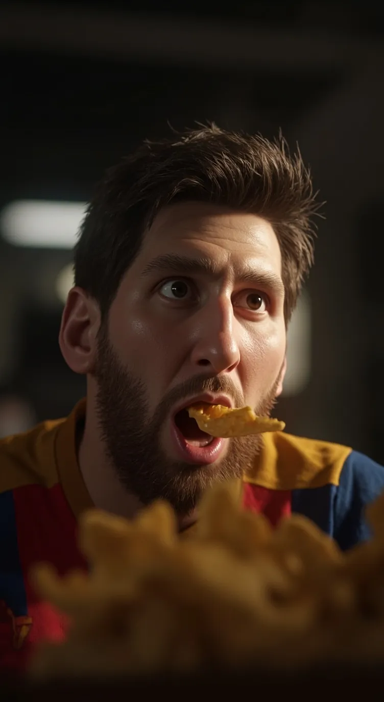 ai character: Messi but fatter background