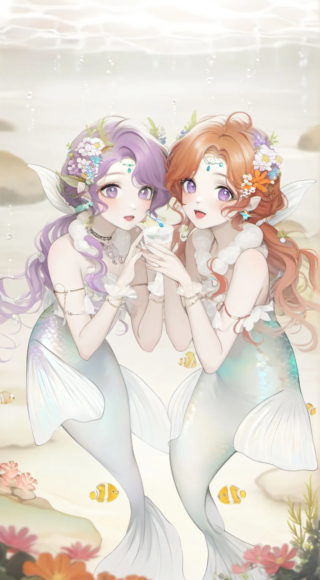 ai character: mermaids separated background