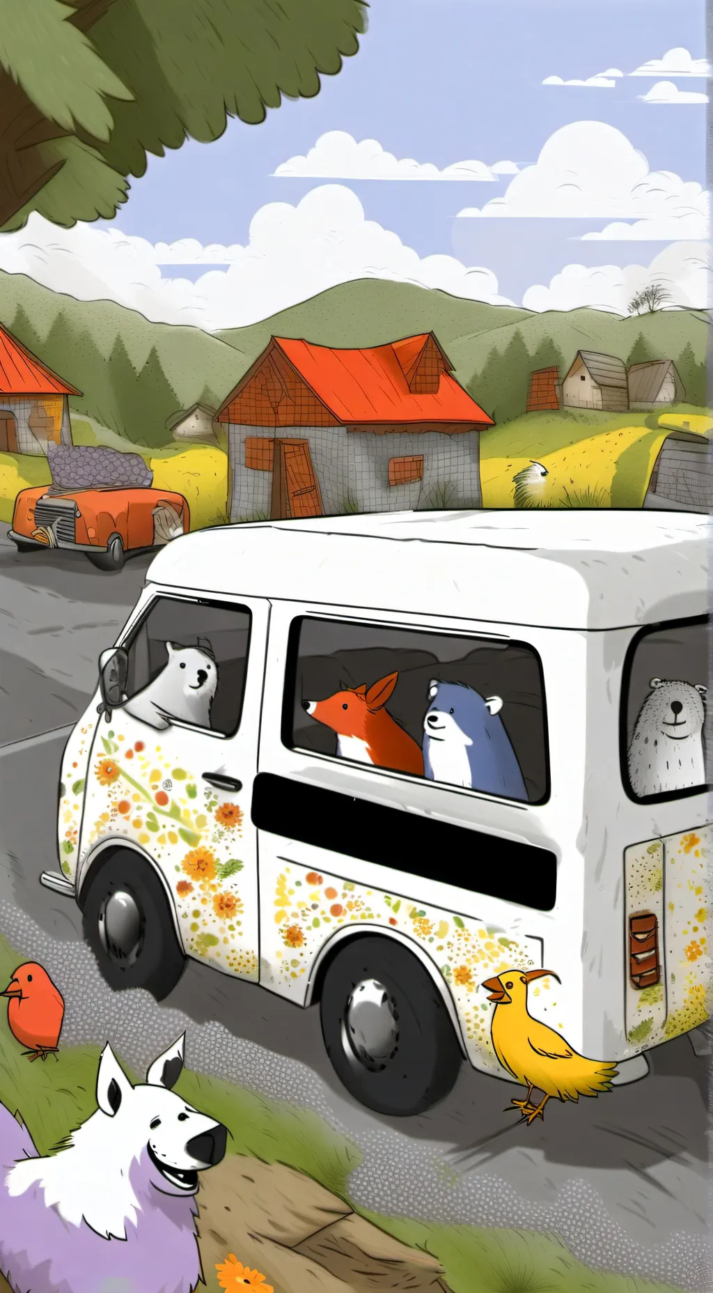 ai character: SC road trip  background