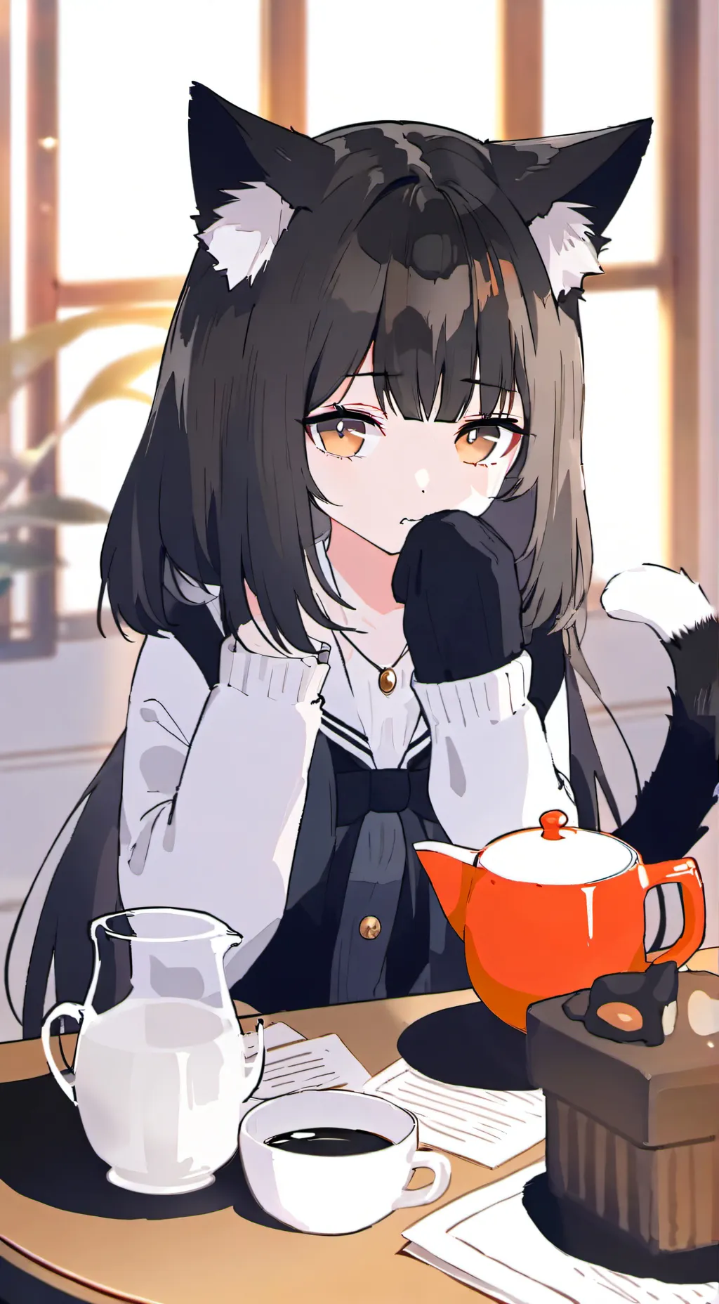 ai character: Sunbathing Tortie Spirit background