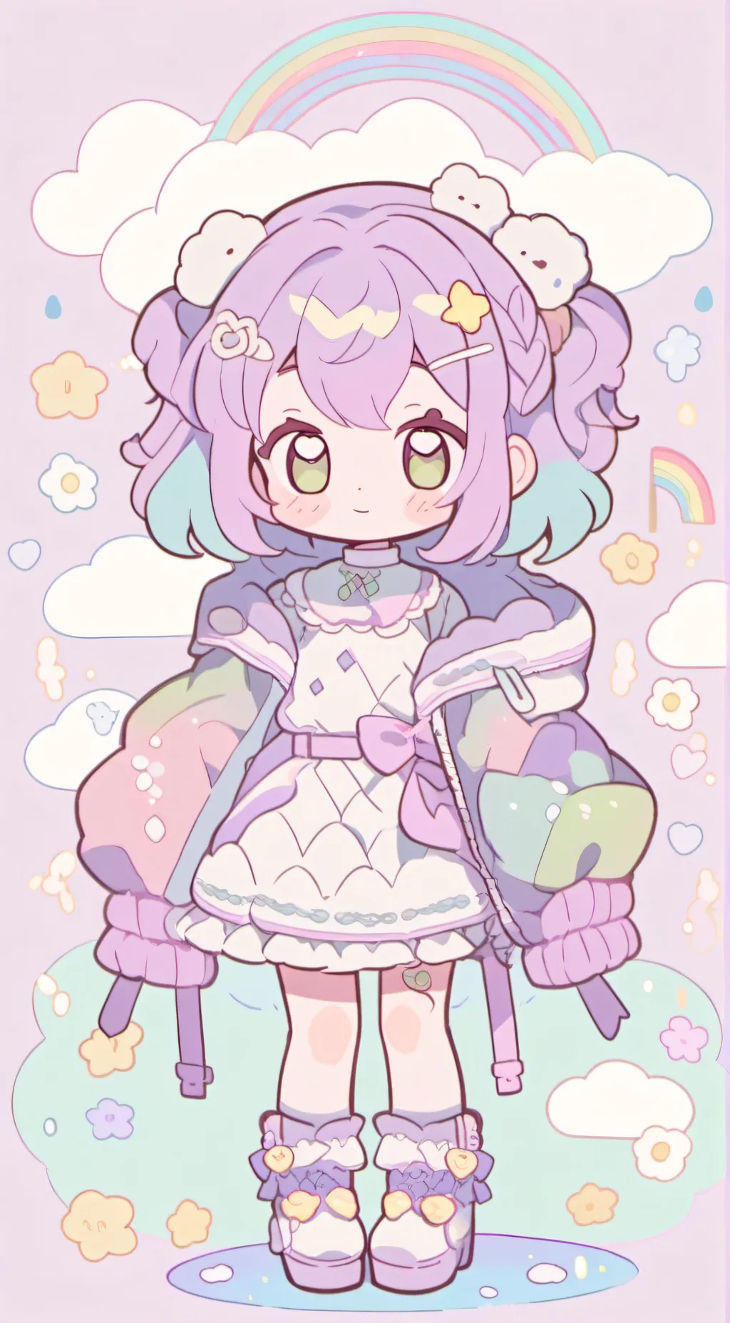 ai character: Rainbow rainy background