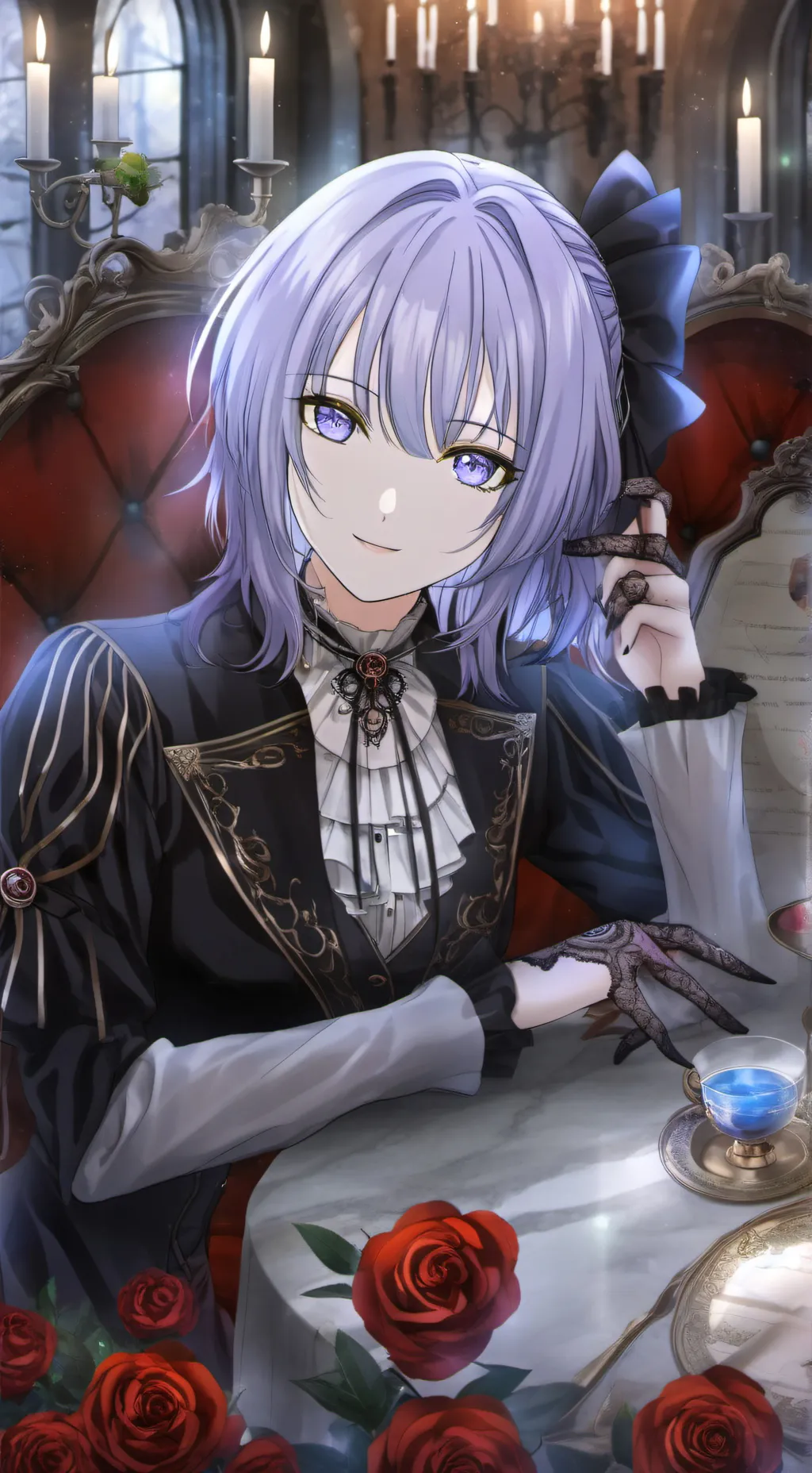 ai character: 银蓝 background