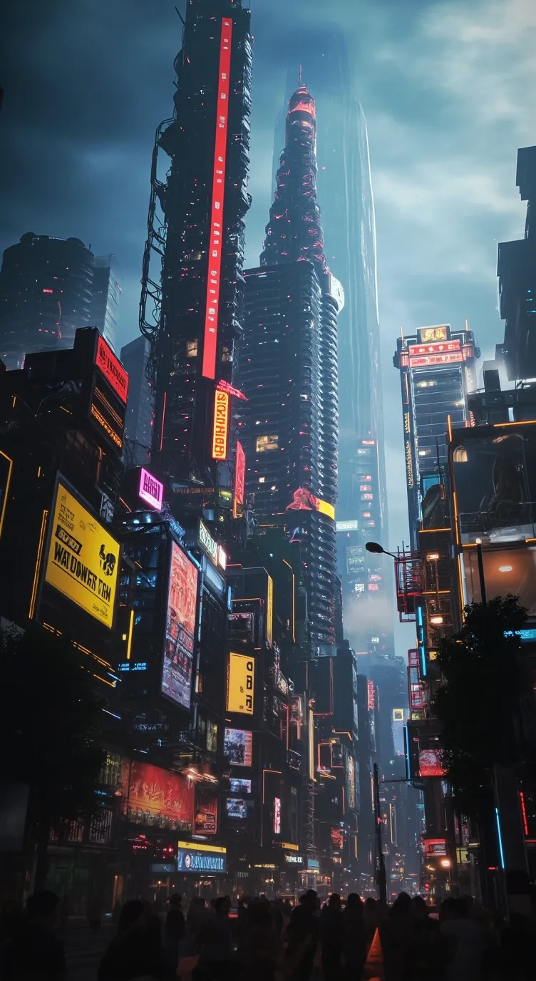 ai character: futuristic city background