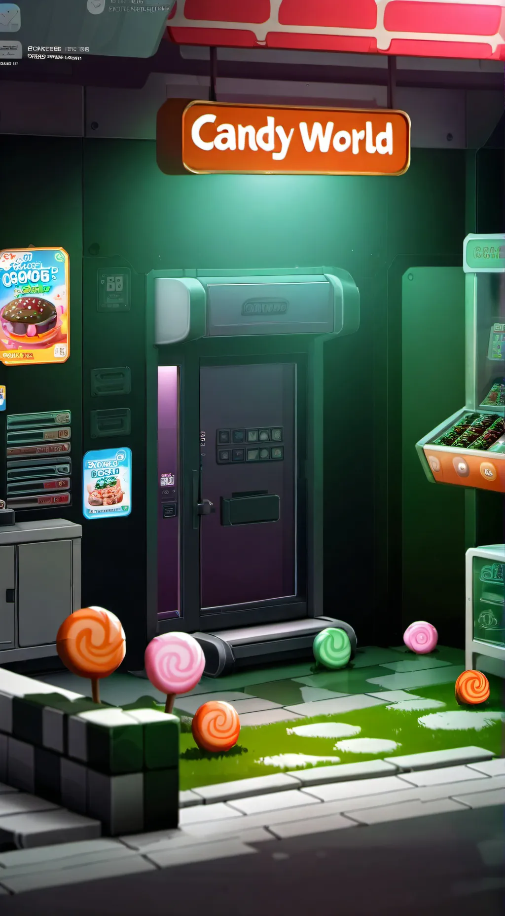 ai character: Candys World 🍭🍬 background